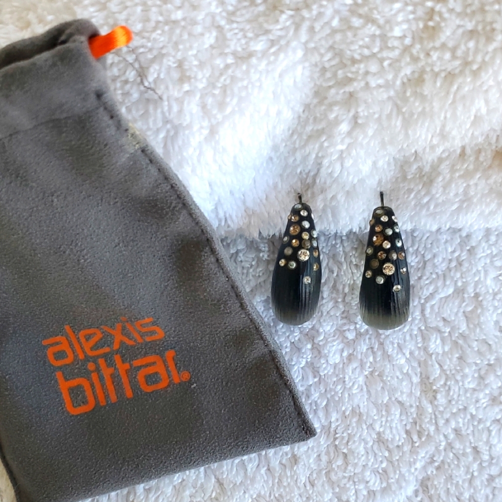 Alexis Bittar Lucite Crystal Hoop Earrings In Gunmetal